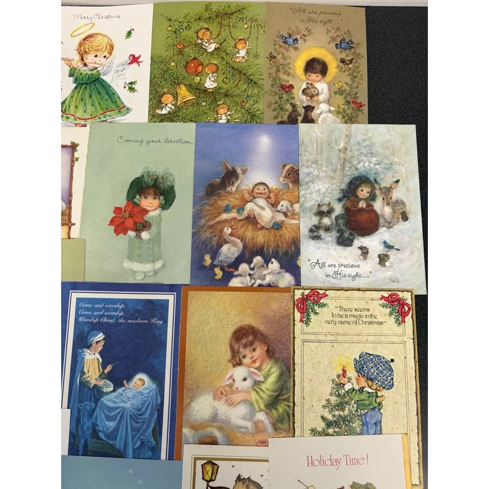 Vintage Christmas Cards Fronts ONLY Kids Children Scrapbooking Crafts Lot of 50+